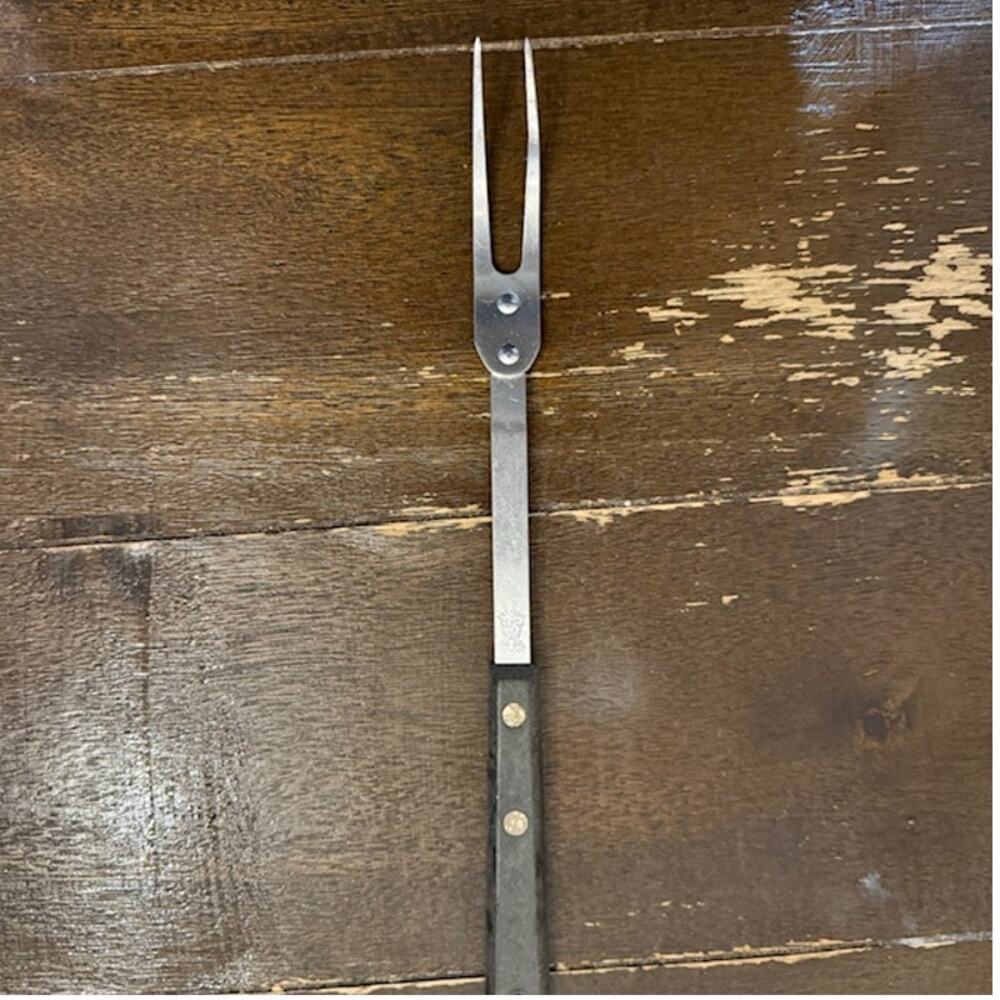 Vintage Ecko Forge Stainless Steel 2 Prong Meat Fork Wood Handle - Made in USA